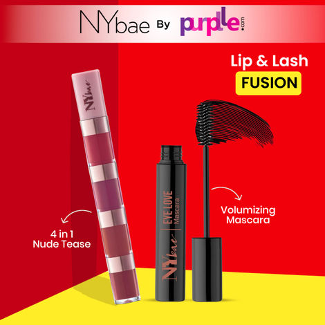 Buy NY Bae Lip & Lash Fusion | 4 in1 Liquid Lipstick | Nude & Brown Lipstick | Volumizing Mascara | Thick Lashes | Intense Black | Eye Makeup | Travel Friendly | Makeup Kit-Purplle