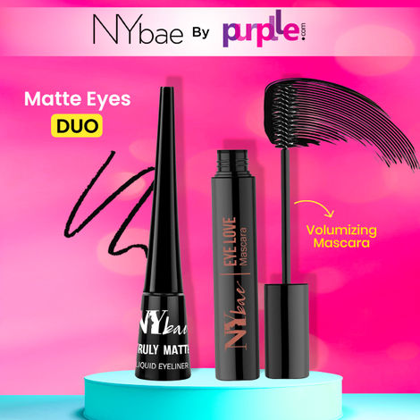 Buy NY Bae Matte Eyes Duo | Black Liquid Eyeliner | Volumizing Mascara | Quick Dry | Long Lasting | Smudgeproof | Waterproof | Thick Lashes | Eye Makeup | Makeup Kits-Purplle