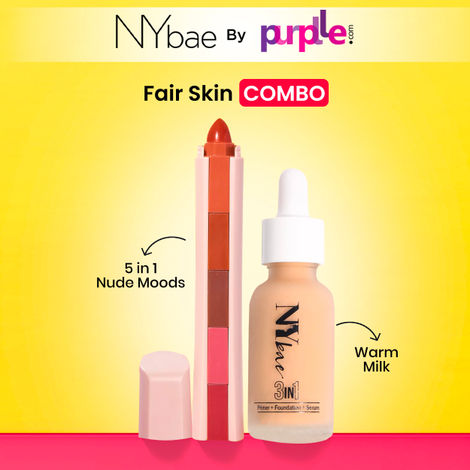 Buy NY Bae 5in1 Lipstick & Serum Foundation Duo - Fair Skin | Warm Milk Foundation | Glowing Korean Skin | Celeb Glow | 5in1 Nude Lipsticks | Lip Crayon | Creamy Matte | Makeup Kit-Purplle