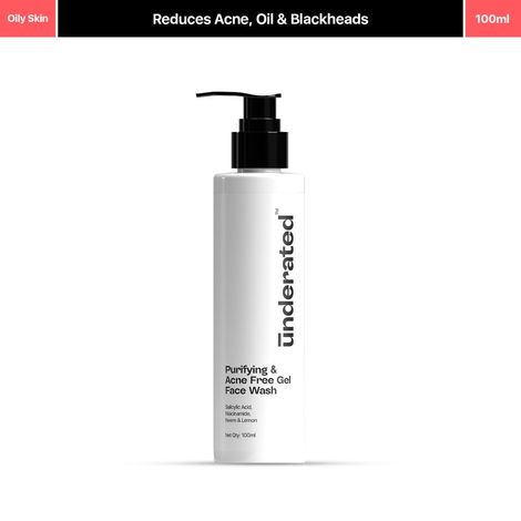 Buy Underated Purifying and Acne Free Gel Face Wash Powered With Neem and Leamon | Controls Acne, Reduce Oiliness and Shining Skin, Prevents Black and White Heads | 100 ml-Purplle