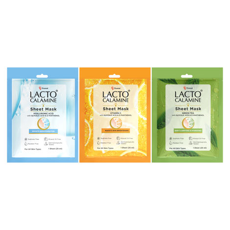 Buy Lacto Calamine Face Sheet Masks |Brightens, Hydrates & Clarifies |3 Pcs. |75 g-Purplle