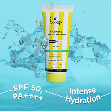 Buy Sunscoop Hydrating Sunscreen | SPF 50+, PA++++ | Mineral Oil & Petroleum Free | Hydrating | Non-Comedogenic | No white cast | 45 gm-Purplle