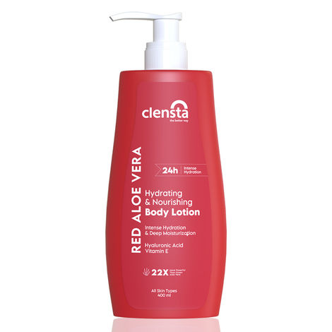 Buy Clensta Red aloe vera hydrating & nourishing body lotion With Hyaluronic Acid & Vitamin E for Skin hydration and Nourishment |Daily Use| Men & Women | For All Skin Types | 400 ml-Purplle