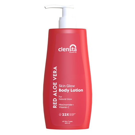 Buy Clensta Red aloe vera skin glow body lotion With 2% Niacinamide & Vitamin C For Skin Radiance and Deep Moisture | Daily Use| Men & Women | For All Skin Types | 400 ml-Purplle