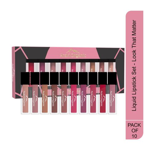 Buy Aravi Organic Soft Matte Kit Set of 10 Long Stay Lipstick - Matte Liquid Lipstick With Almond Oil & Vitamin E - Waterproof & Ultra Smooth - Paraben & Silicon Free - 7.5 ml (Mixed)-Purplle