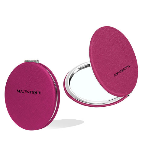 Buy Majestique Round Pocket Makeup Mirror, 1X/2X Magnifying Foldable Mirror with Compact Size - 1 Pcs / Multicolor-Purplle