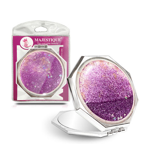 Buy Majestique Dual Side Hexaglitter Pocket Mirror, Distortion-Free, Compact Small Folding Makeup Mirror - Multicolor-Purplle