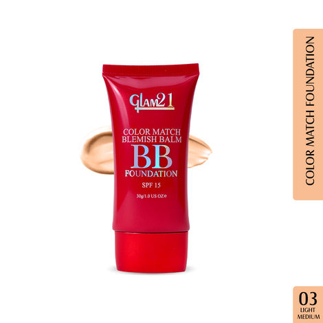 Buy Glam 21 Color Match BB Foundation SPF15 I Dual Purpose of Foundation & Sunscreen Blemish-free Glow | Non-cakey Daily Use | Non-greasy & Lightweight | Long-lasting Radiant Makeover| 46 gm - 03 Light Medium-Purplle