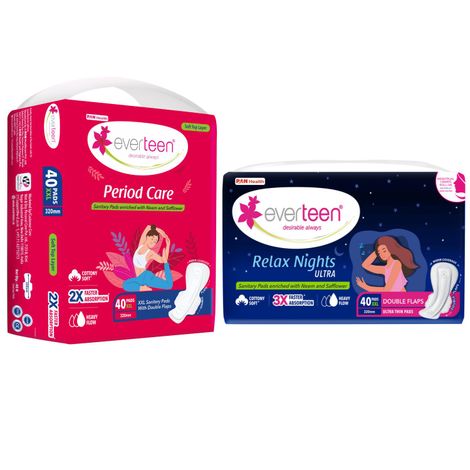 Buy everteen combo: XXL Relax Nights and XXL Soft Sanitary Pads with Menstrual Cramp Roll-On Sanitary Pad ( 40 pads each)-Purplle