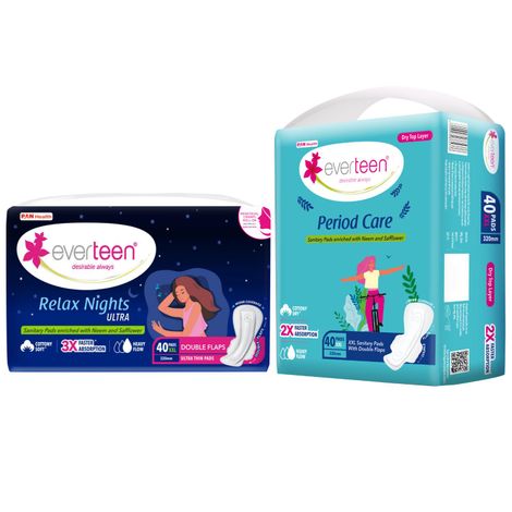 Buy everteen combo: XXL Relax Nights and XXL Dry Sanitary Pads with Menstrual Cramp Roll-On Sanitary Pad ( 40 pads each)-Purplle