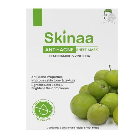 Buy Skinaa Anti-Acne Sheet Mask with Niacinamide and Zinc PCA | Reduces Dark Spots, Tightens Pores & Controls Acne - Face Sheet Masks for Women & Men 18 gm (ANTI-ACNE SHEET MASK)-Purplle