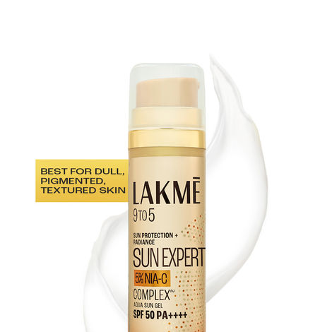 Buy Lakme Sun Expert - 5% Nia-C Aqua Sun Gel Sunscreen SPF 50 PA++++ | For Even Toned Skin | No White Cast Lightweight | UVA/B Protection | For All Skin Types | 56 gm-Purplle