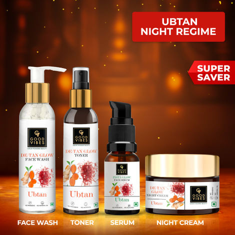 Buy Good Vibes Ubtan Night Care De- tan Glow with (Face wash 120ml + Toner 120ml+ Serum 30ml + Night cream 50 gm)-Purplle