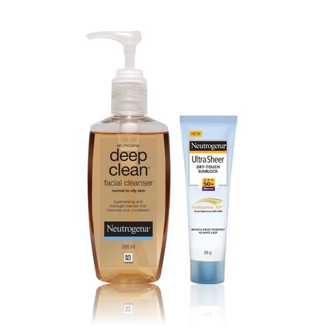 Buy Neutrogena Deep Clean Facial Cleanser - 200 ml | Neutrogena Ultra Sheer Spf 50 Cream - 30 ml-Purplle
