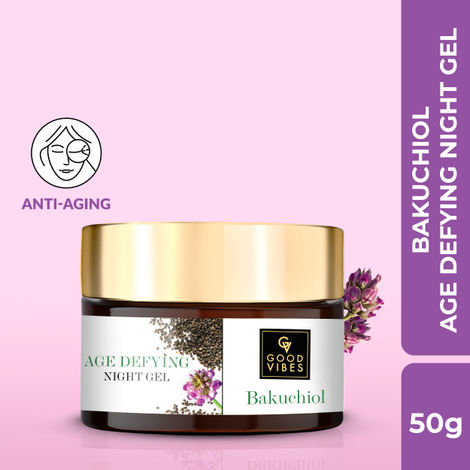 Buy Good Vibes Bakuchiol Age Defying Night Gel | With Retinol, Anti-Aging | No Parabens, No Mineral Oils, No Sulphates, No Animal Testing, Vegan (50 gm)-Purplle