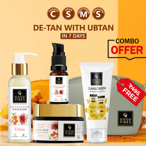 Buy Good Vibes De- tan Ubtan CSMS Combo : Facewash (120 ml) + Serum (30 ml) + Day Cream (50 gm) + Sunscreen (50 gm)-Purplle
