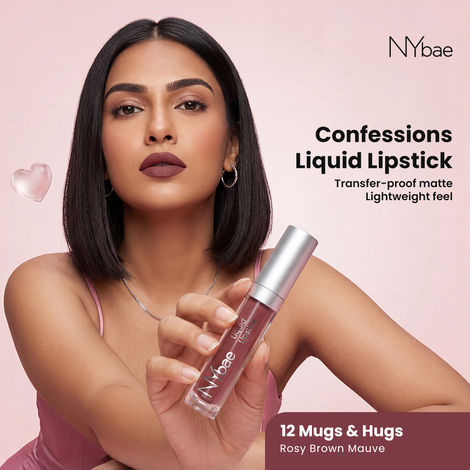 Buy NY Bae Confessions Liquid Lipstick - Mugs & Hugs 12 (4.5 ml) | Matte Lipstick | Nude Brown Shade | Moisturizing | Long Lasting | Transfer Proof-Purplle