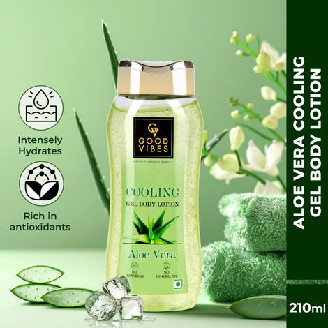 Buy Good Vibes Aloe Vera Cooling Gel Body Lotion (210 ml) | Instant Cooling | Non Sticky Formula | Nourishment | All skin Type | Deep Hydration-Purplle