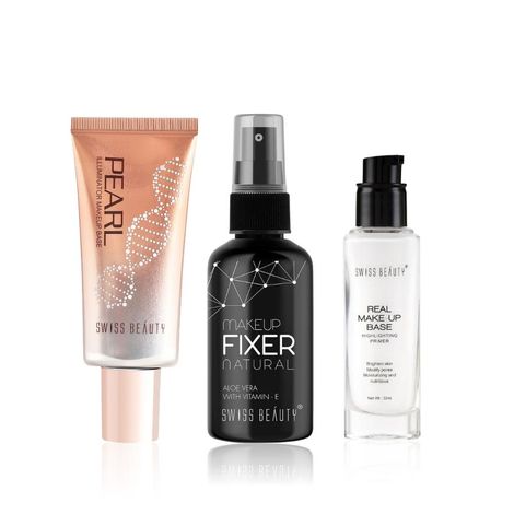 Buy Swiss Beauty Glowing Goddess Makeup Kit (Illuminator Makeup Base - Golden Pink (35 gm) + Highlighting Primer (32 ml) + Makeup Fixer (70 ml))-Purplle