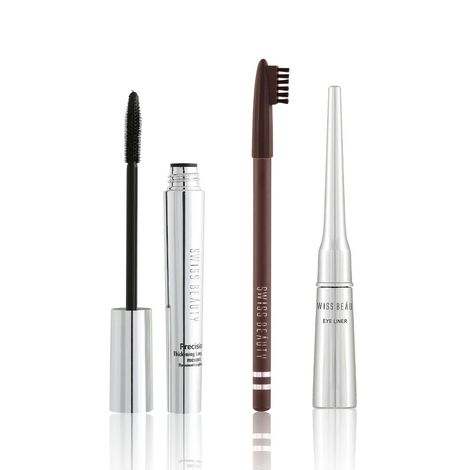 Buy Swiss Beauty Smoky Eye Basics Kit 2 (Liquid Eyeliner - Black (4 ml) + Eyebrow Pencil - Dark brown (1.5 gm) + Precision Mascara - Black (8.5 ml))-Purplle