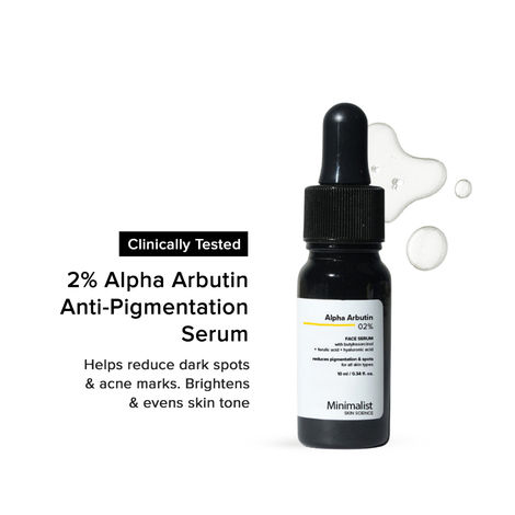 Buy Minimalist Alpha Arbutin Face Serum with Hyaluronic Acid 2% to Remove Pigmentation, Acne Marks & Dark Spots & Evens Skin Tone, 10 ml-Purplle