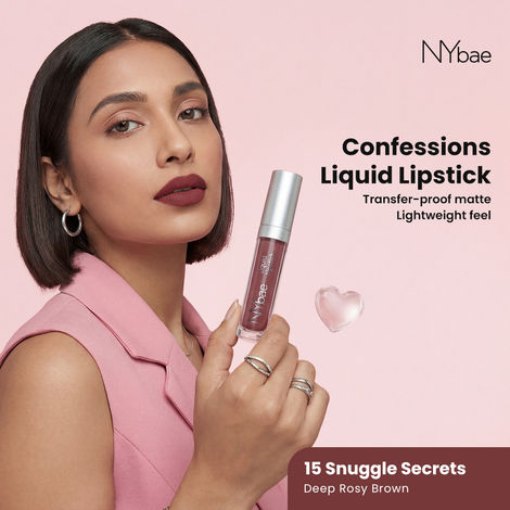 Buy NY Bae Confessions Liquid Lipstick - Snuggle Secrets 15 (4.5 ml) | Matte Lipstick | Brown Shade | Moisturizing | Long Lasting | Transfer Proof-Purplle