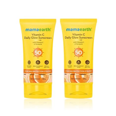 Buy Mamaearth Sun Glow Essentials: Vitamin C Sunscreen - Pack of 2 (2 x 50 g)-Purplle