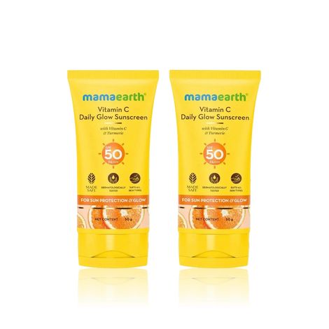 Buy Mamaearth Sun Glow Essentials: Vitamin C Sunscreen - Pack of 2 (2 x 50 g)-Purplle