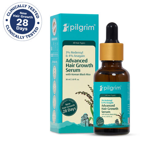 Buy Pilgrim 3% Redensyl & 4% Anagain Advance Hair Growth Serum|Thick Hair|Korean Black Rice (30 ml)-Purplle