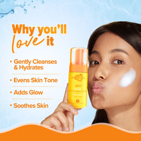 Buy Aqualogica Glow+ Mousse Hydrating Foam Cleanser- 100 ml | Face Wash for all Skin Types | Gently Cleanses | Hydrates Skin & Adds Glow | Evens Skin Tone-Purplle