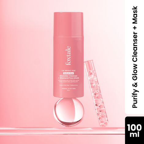 Buy Foxtale Purify & Glow Cleanser + Mask With French Pink Clay and Sodium PCA - Deep Cleanses Pores, Exfoliating Glow Facial, Instantly Gives Bright Skin, For Normal, Oily and Combination Skin, Men & Women - 100 ml-Purplle