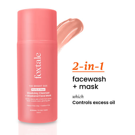 Buy Foxtale Purify & Glow Cleanser + Mask With French Pink Clay and Sodium PCA - Deep Cleanses Pores, Exfoliating Glow Facial, Instantly Gives Bright Skin, For Normal, Oily and Combination Skin, Men & Women - 100 ml-Purplle