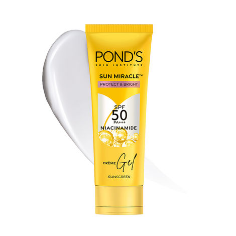 Buy PONDS SUNSCREEN GEL SPF 50 PA+++ with 1% Niacinamide C serum for UVA/B, matte finish, No white cast, Even toned skin, 50gm-Purplle