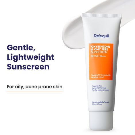 Buy Re'equil Oxybenzone & OMC Free Sunscreen Spf 50 For Oily, Acne Prone Skin 50 gm-Purplle
