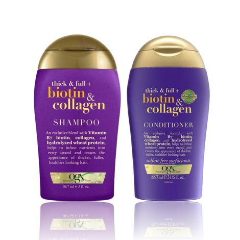 Buy OGX Voluminous Boost Mini Duo for Thin Hair, Thickening Shampoo with Vitamin B7 & Hydrolyzed Wheat Protei: Biotin & Collagen Shampoo + Conditioner Set - 88.7ml Each-Purplle