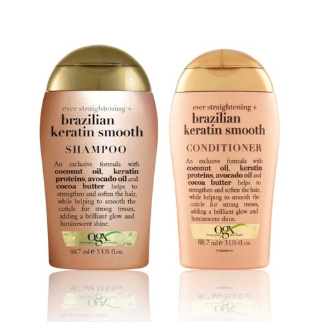 Buy OGX Keratin Smooth Mini Duo For Dry, Curly, Frizzy, Fine Hair : Brazilian Keratin Shampoo + Conditioner Set - 88.7 ml Each-Purplle