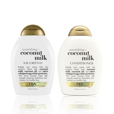 Buy OGX Coconut Milk Nourish Duo for Strong & Healthy Growth Hair, Coconut Milk, Coconut Oil & Egg White Protein : Nourishing Shampoo + Moisturizing Conditioner - 385 ml Each-Purplle