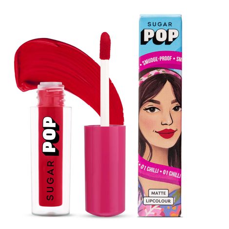 Buy SUGAR POP Matte Lipcolour - 01 Chilli (Cherry Red) a€“ 1.6 ml - Red Lipstick for Women  Smudge Proof-Purplle