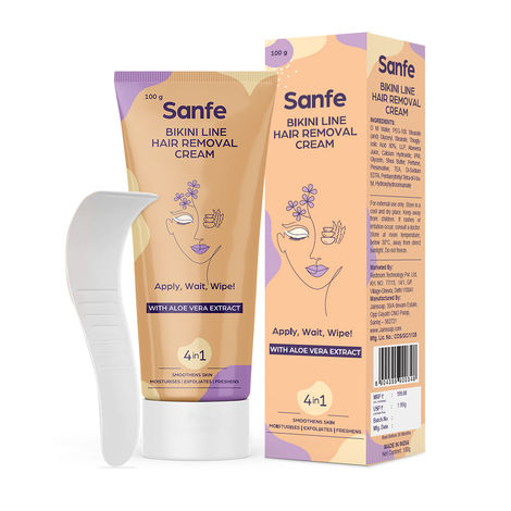 Buy Sanfe Bikini Line Hair Removal Cream Lavender Extracts Aloe Vera Shea Butter With Spatula 100gm-Purplle