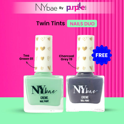 Buy NY Bae Twin Tints Nail Duo | Green Gel Polish | Grey Gel Polish | Long Lasting | Quick Drying | Chip Proof | Bright Colours | Full Coverage-Purplle