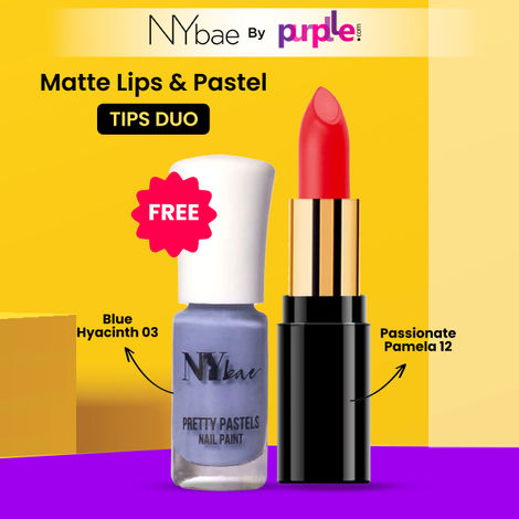 Buy NY Bae Matte Lips & Pastel Tips Duo | Super Matte Lipstick | Nude Lipstick | Long lasting | Smudgeproof | Blue Nail Polish | Glossy Finish | Chip-proof | Bright Colours-Purplle