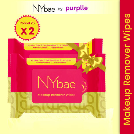 Buy NY Bae Makeup Remover Pack of 2 | Cleansing Facial Wipes | Refreshing | Alcohol Free | Sulphate Free | Paraben Free | Set of 50 Wipes| Makeup Kits | Travel Friendly-Purplle