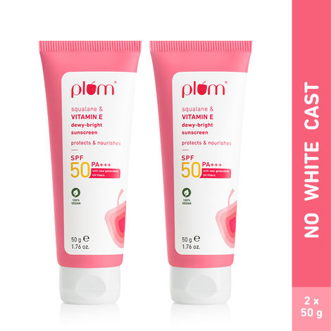 Buy Plum Squalane & Vitamin E Dewy-Bright Sunscreen SPF 50 PA+++ (Pack of 2)-Purplle