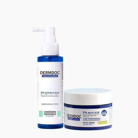 Buy DERMDOC Combo Kit Brighten Up Combo | 2% Kojic Acid Glow Fusion Formula Night Cream (50 gm) | 5% Glycolic Acid Underarm Spray (100 ml) | treatment for dark underarms, dark patches | hyperpigmentation | dark spots | skin brightening cream-Purplle