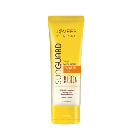 Buy Jovees Herbal Sun Guard Lotion SPF 60 PA++++ | 3 in 1 Matte Lotion | Daily Use, UVA/UVB Protection, Moisture Balance, Even Tone Skin | Boot star 4 Rating | For Women/Men | Paraben and Alcohol Free | 100ML-Purplle