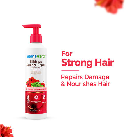 Buy Mamaearth Hibiscus Damage Repair Shampoo With Hibiscus & Curry Leaves for Strong & Nourished Hair - 250 ml | For Dry & Frizzy Hair | For Smoother, Shinier Hair | Suitable For All Hair Types-Purplle
