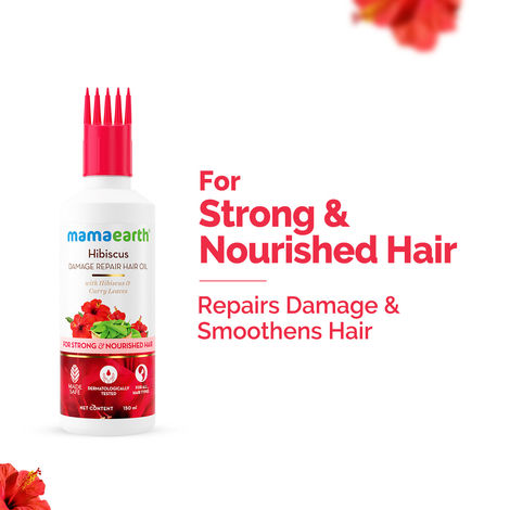Buy Mamaearth Hibiscus Damage Repair Hair Oil with Hibiscus & Curry Leaves for Strong & Nourished Hair - 150 ml | Repairs Rough, Dry & Damaged Hair | Makes Hair Smooth & Frizz Free | Suitable For All Hair Types-Purplle