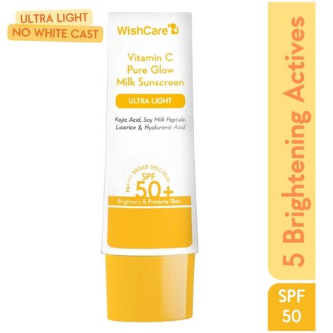 Buy WishCare Vitamin C Pure Glow Face Sunscreen SPF 50 PA++++ -Broad Spectum Ultra Light & No White Cast-Purplle