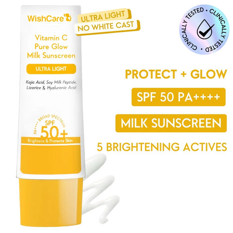 Buy WishCare Vitamin C Pure Glow Face Sunscreen SPF 50 PA++++ -Broad Spectum Ultra Light & No White Cast-Purplle