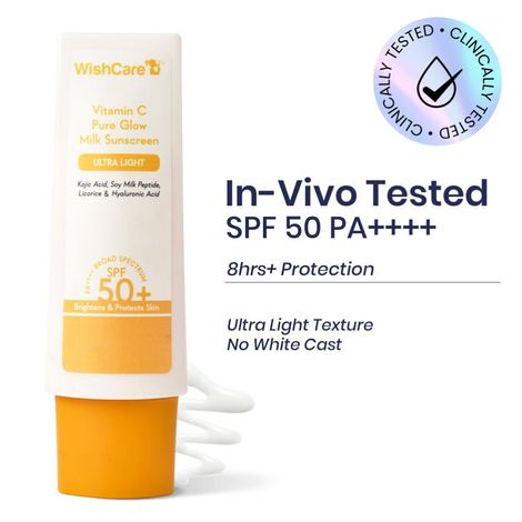 Buy WishCare Vitamin C Pure Glow Face Sunscreen SPF 50 PA++++ -Broad Spectum Ultra Light & No White Cast-Purplle